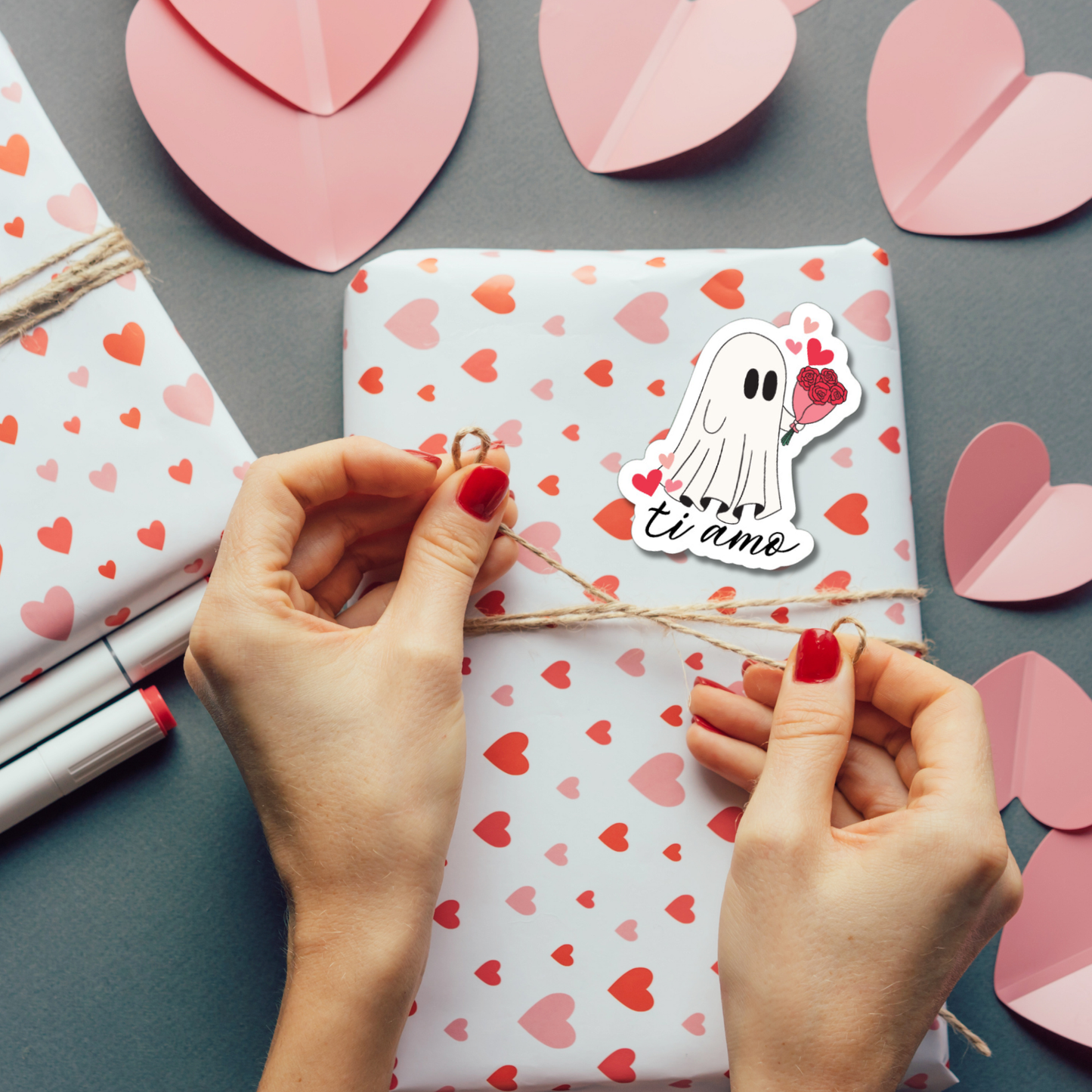 Cute, funny Ghost Ti Amo matte or glossy vinyl sticker for your Italian lover ⎜Phone sticker ⎜laptop sticker