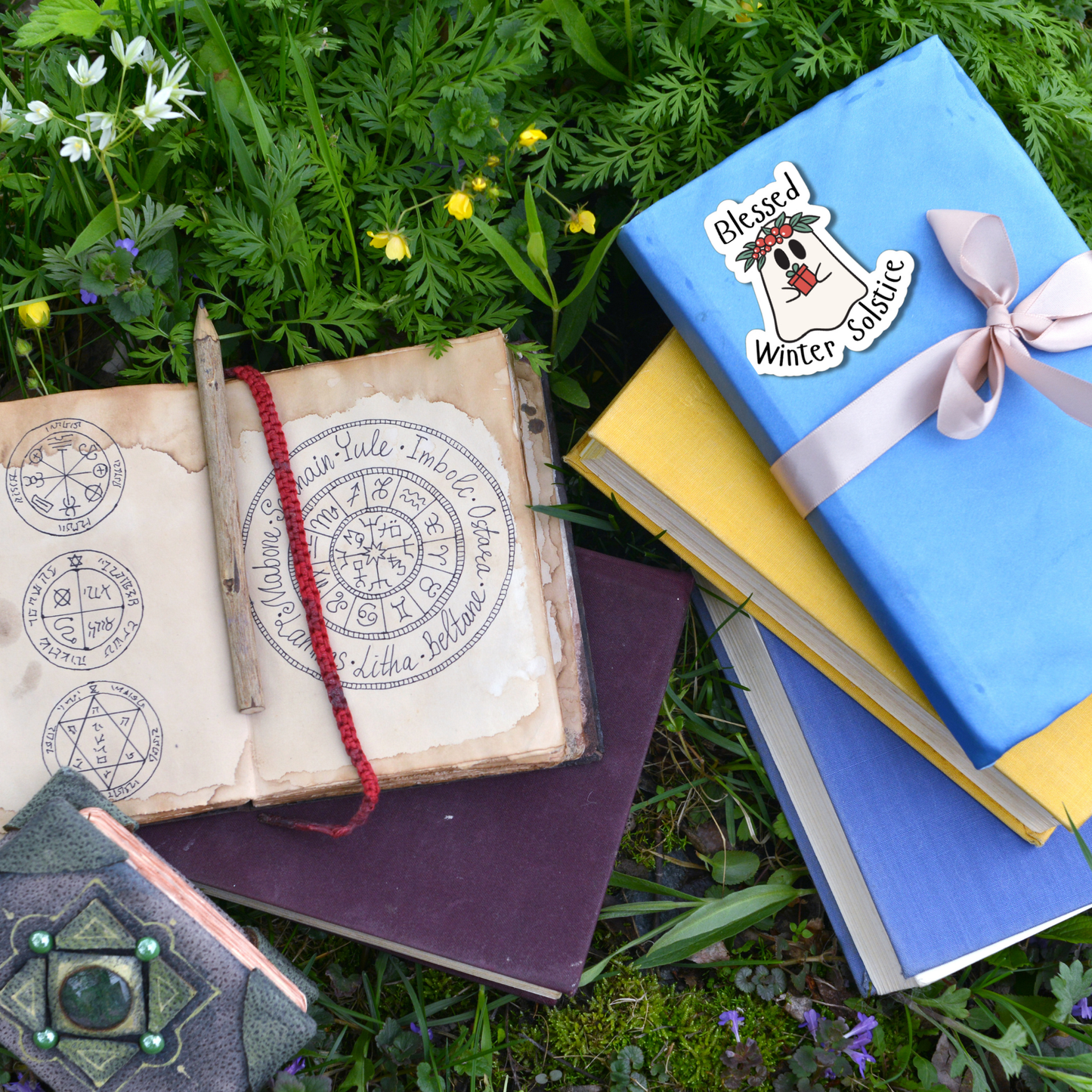 Blessed Winter Solstice ghost Glossy or Matte Ghost vinyl sticker⎪ Yule gift for book lover⎪ laptop sticker ⎪ phone sticker