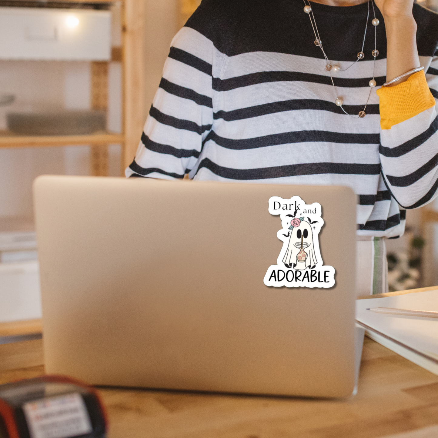 Dark and Adorable Funny Ghost Matte or Glossy vinyl sticker⎪gift for book lover⎪ laptop sticker ⎪ phone sticker