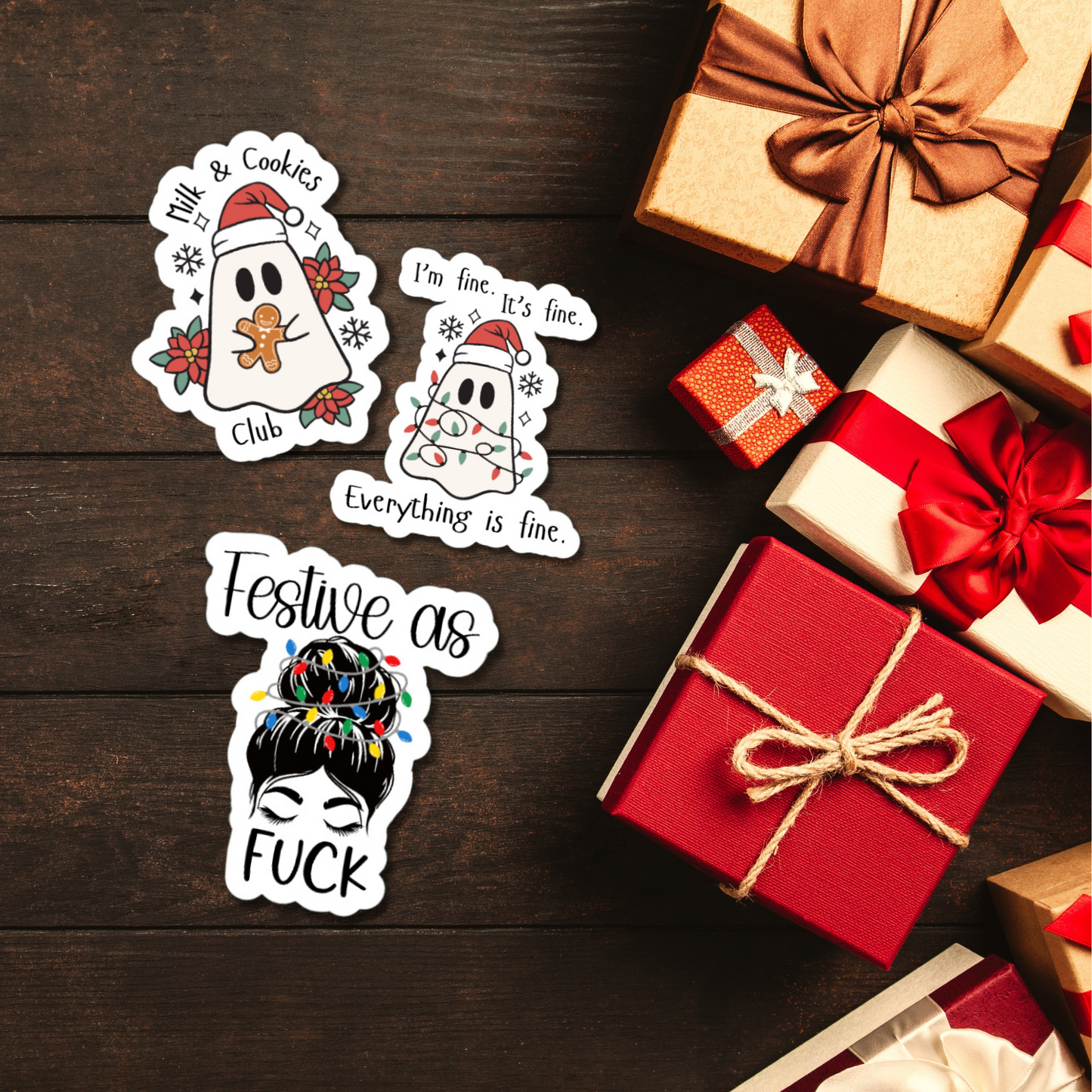 Funny Festive as Fuck woman matte or glossy vinyl sticker⎪gift for Christmas⎪ laptop sticker⎪ phone sticker