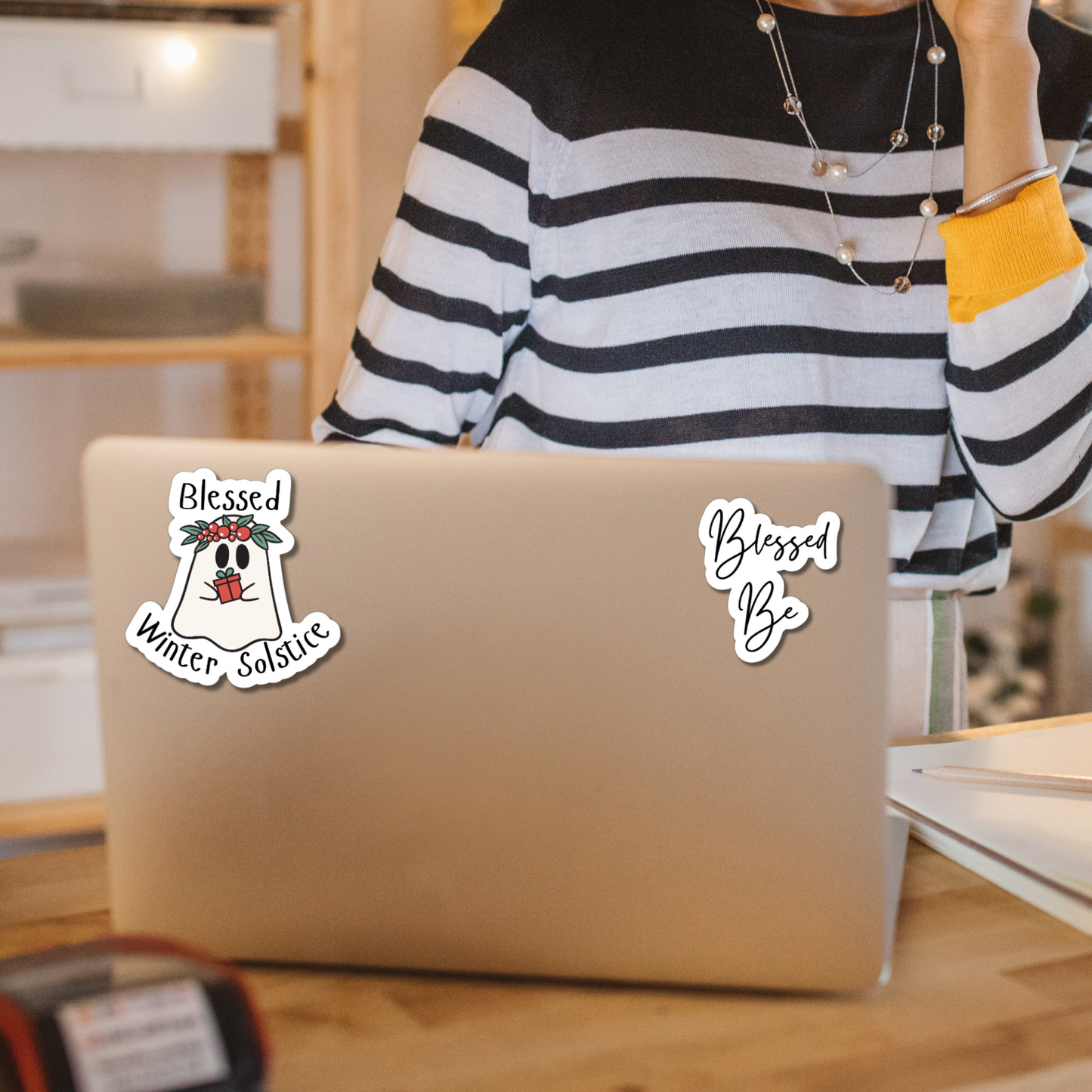 Blessed Winter Solstice ghost Glossy or Matte Ghost vinyl sticker⎪ Yule gift for book lover⎪ laptop sticker ⎪ phone sticker