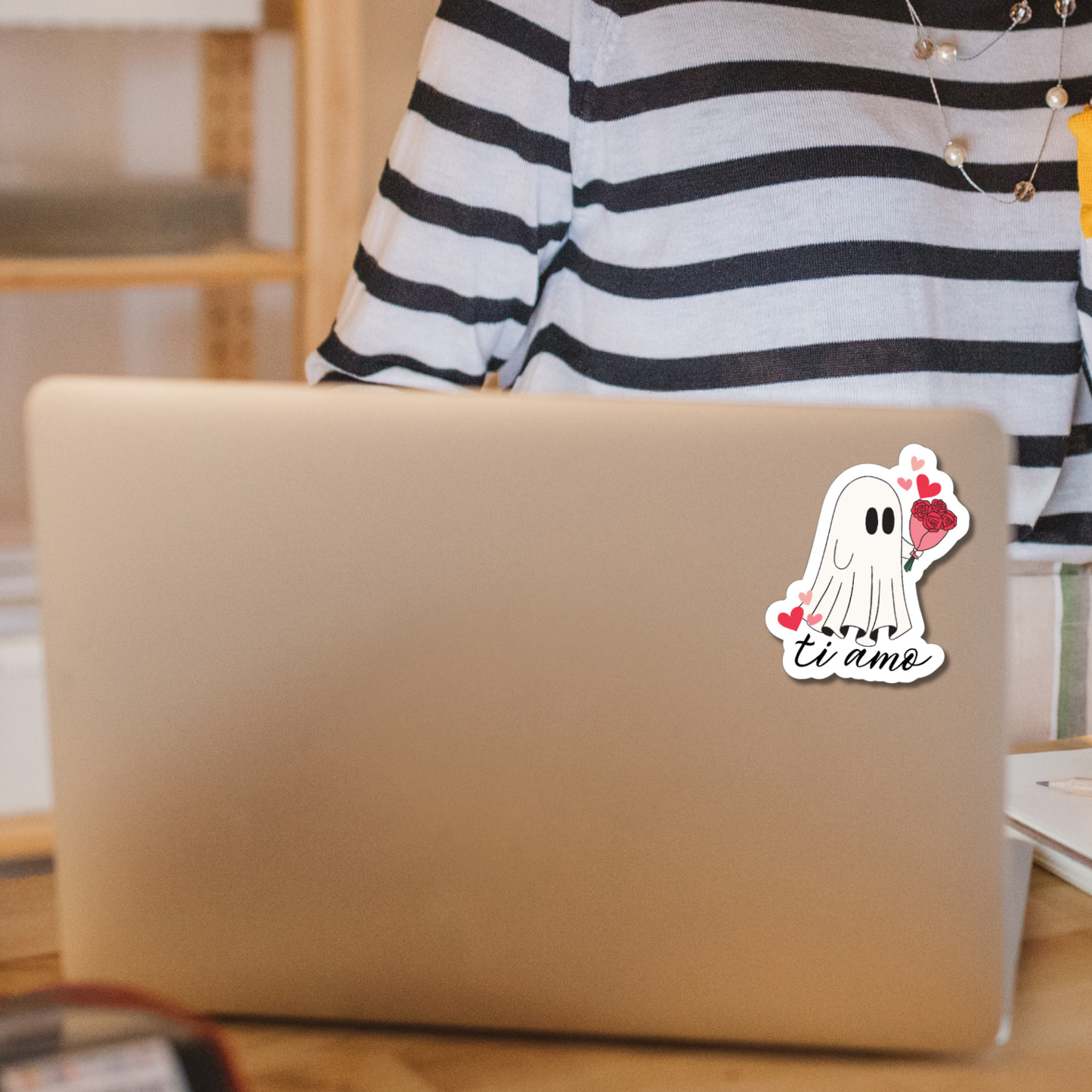 Cute, funny Ghost Ti Amo matte or glossy vinyl sticker for your Italian lover ⎜Phone sticker ⎜laptop sticker