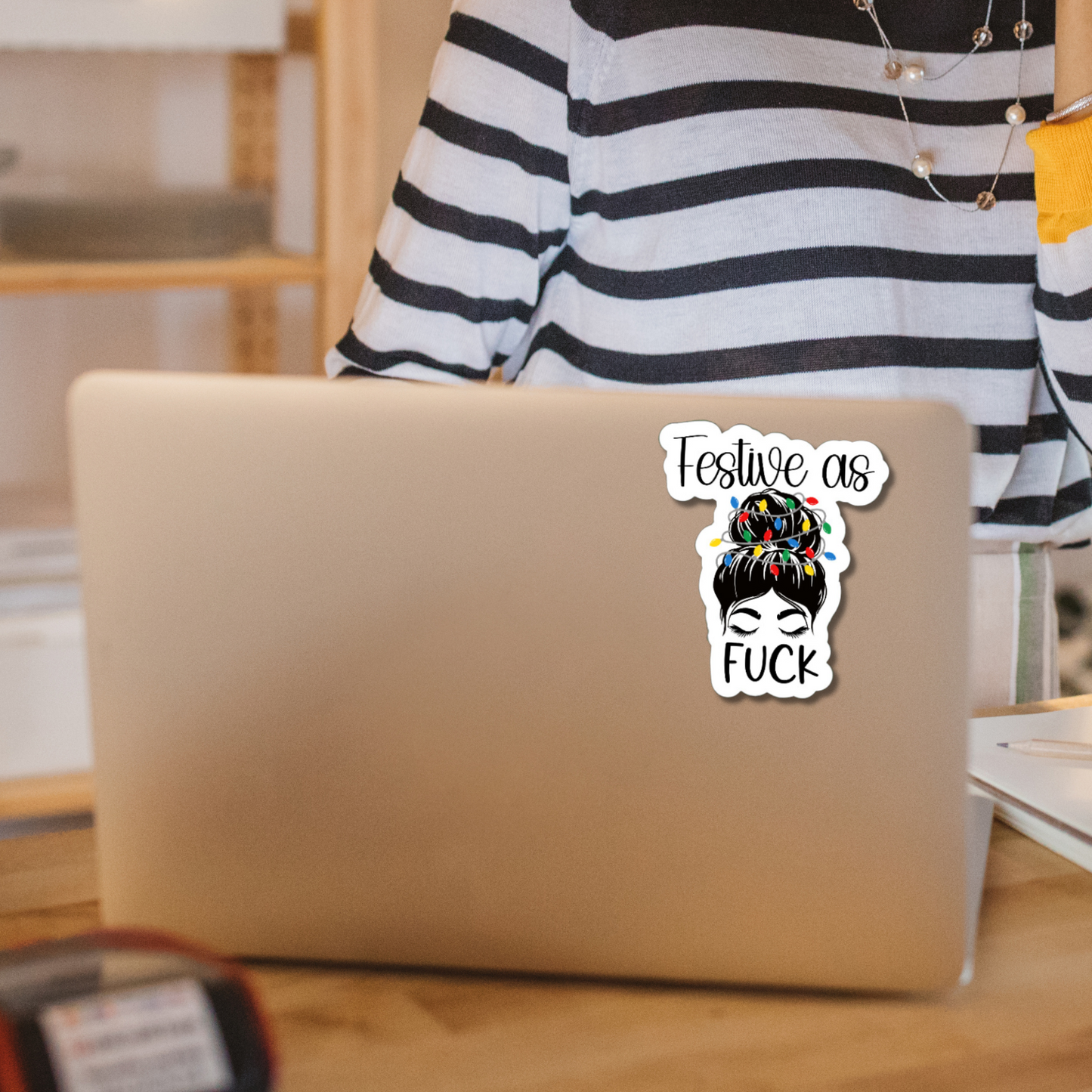 Funny Festive as Fuck woman matte or glossy vinyl sticker⎪gift for Christmas⎪ laptop sticker⎪ phone sticker