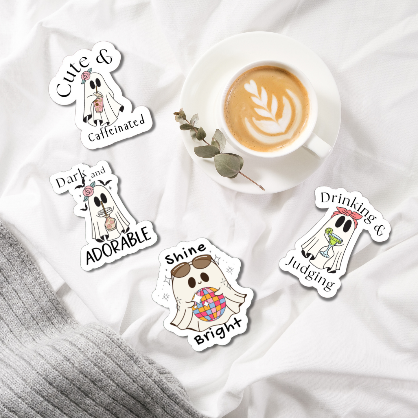 Cute, funny Ghost, Disco ball Shine Bright matte or glossy vinyl sticker ⎪ gift for book lover⎪ laptop sticker ⎪ phone sticker positivity