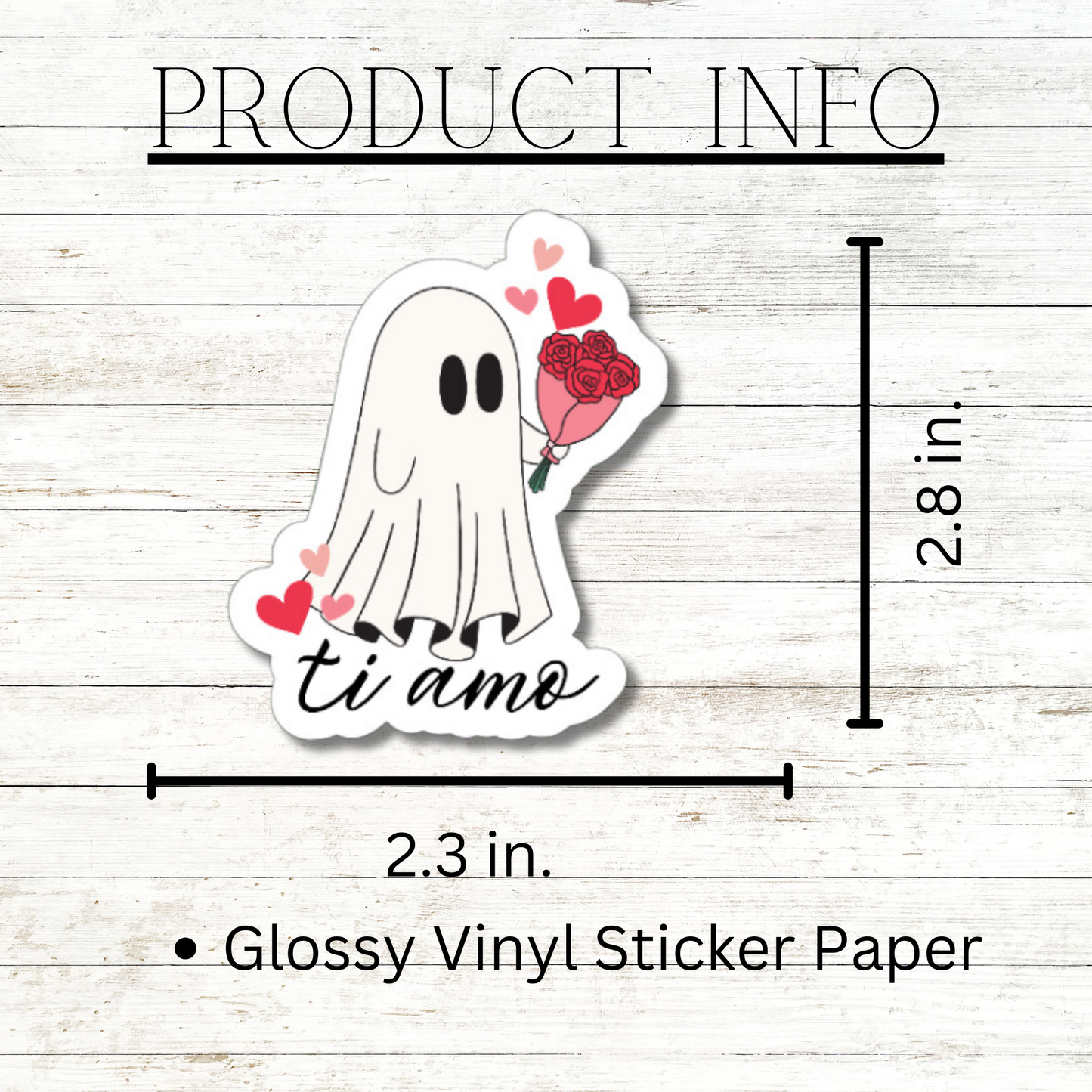 Cute, funny Ghost Ti Amo matte or glossy vinyl sticker for your Italian lover ⎜Phone sticker ⎜laptop sticker