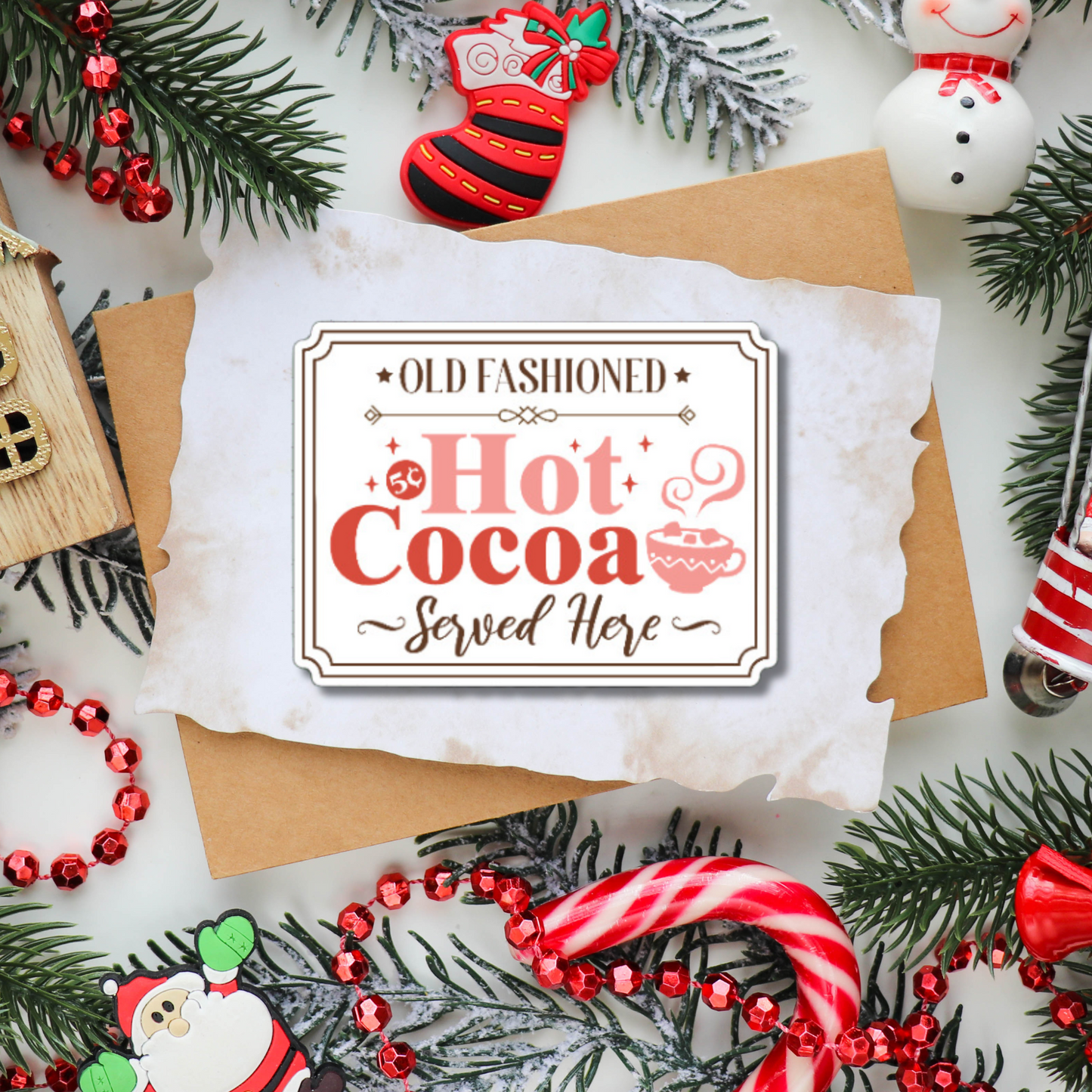 Christmas Hot Cocoa Sticker Glossy or Matte Vinyl sticker ⎪ Vintage Christmas gift for book lover⎪ laptop sticker ⎪ phone sticker