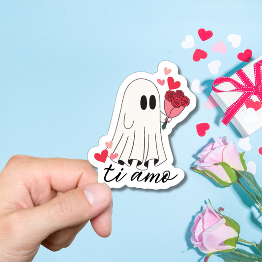 Cute, funny Ghost Ti Amo matte or glossy vinyl sticker for your Italian lover ⎜Phone sticker ⎜laptop sticker