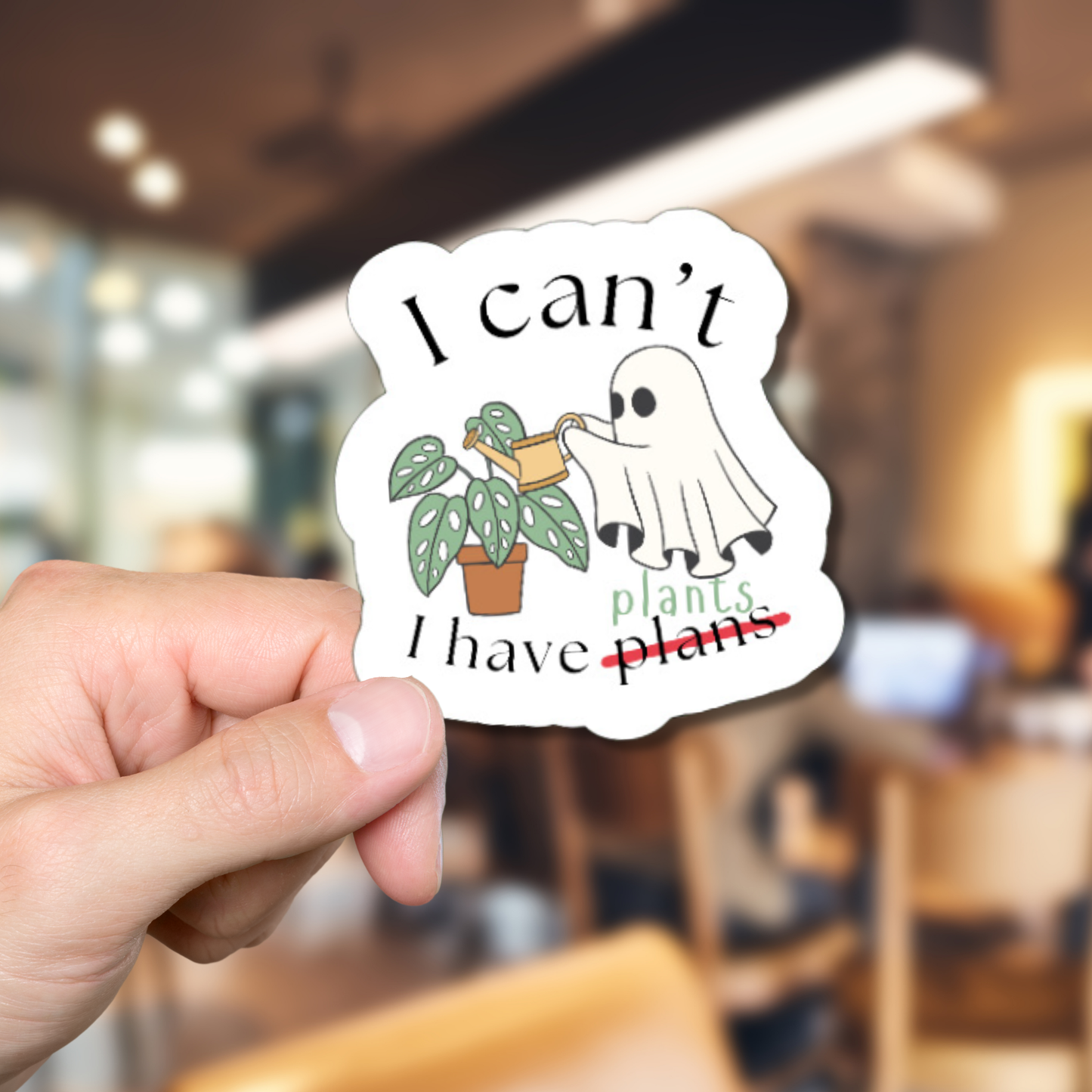 I Can't I Have Plants Funny Ghost Matte or Glossy vinyl sticker⎪gift for book lover⎪ laptop sticker ⎪ phone sticker