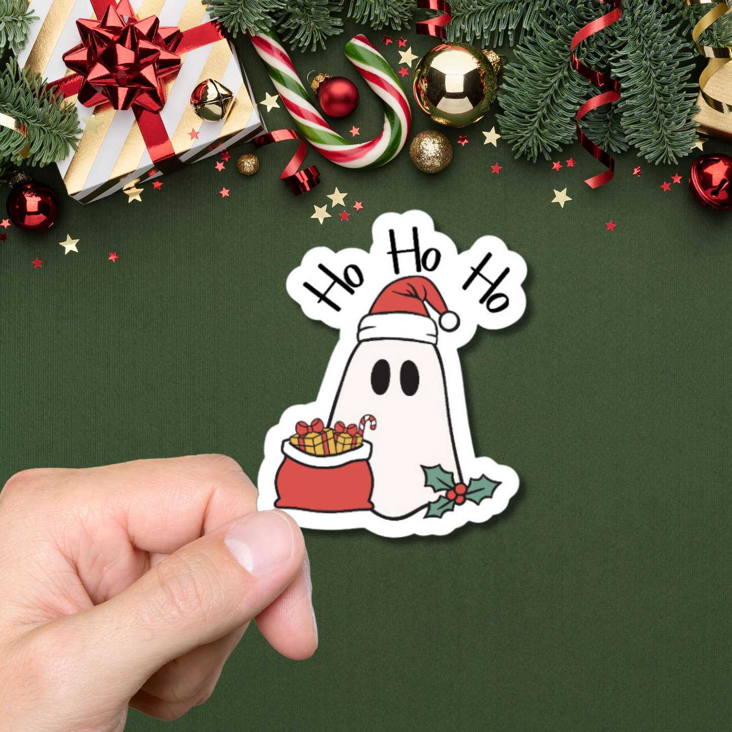 Funny Holiday ghost Ho Ho Ho matte or glossy vinyl sticker⎪gift for Christmas⎪ laptop sticker⎪ phone sticker