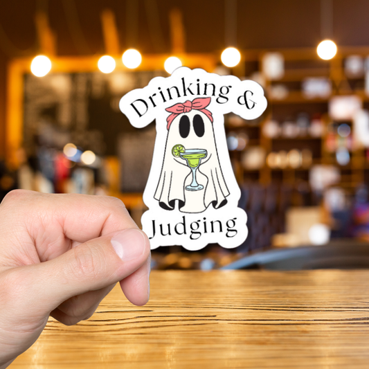 Drinking and Judging Funny Ghost Matte or Glossy vinyl sticker⎪gift for book lover⎪ laptop sticker ⎪ phone sticker