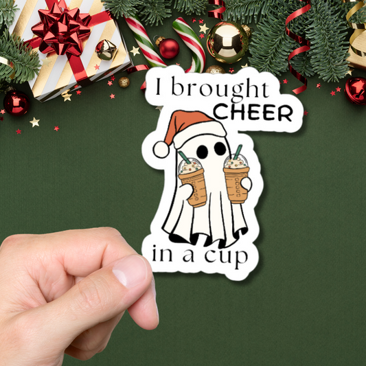 I Brought Cheer in a Cup ghost matte or glossy vinyl sticker ⎜ Phone sticker ⎜ Laptop sticker ⎜Funny Holiday stocking stuffer