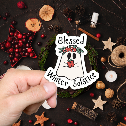 Blessed Winter Solstice ghost Glossy or Matte Ghost vinyl sticker⎪ Yule gift for book lover⎪ laptop sticker ⎪ phone sticker