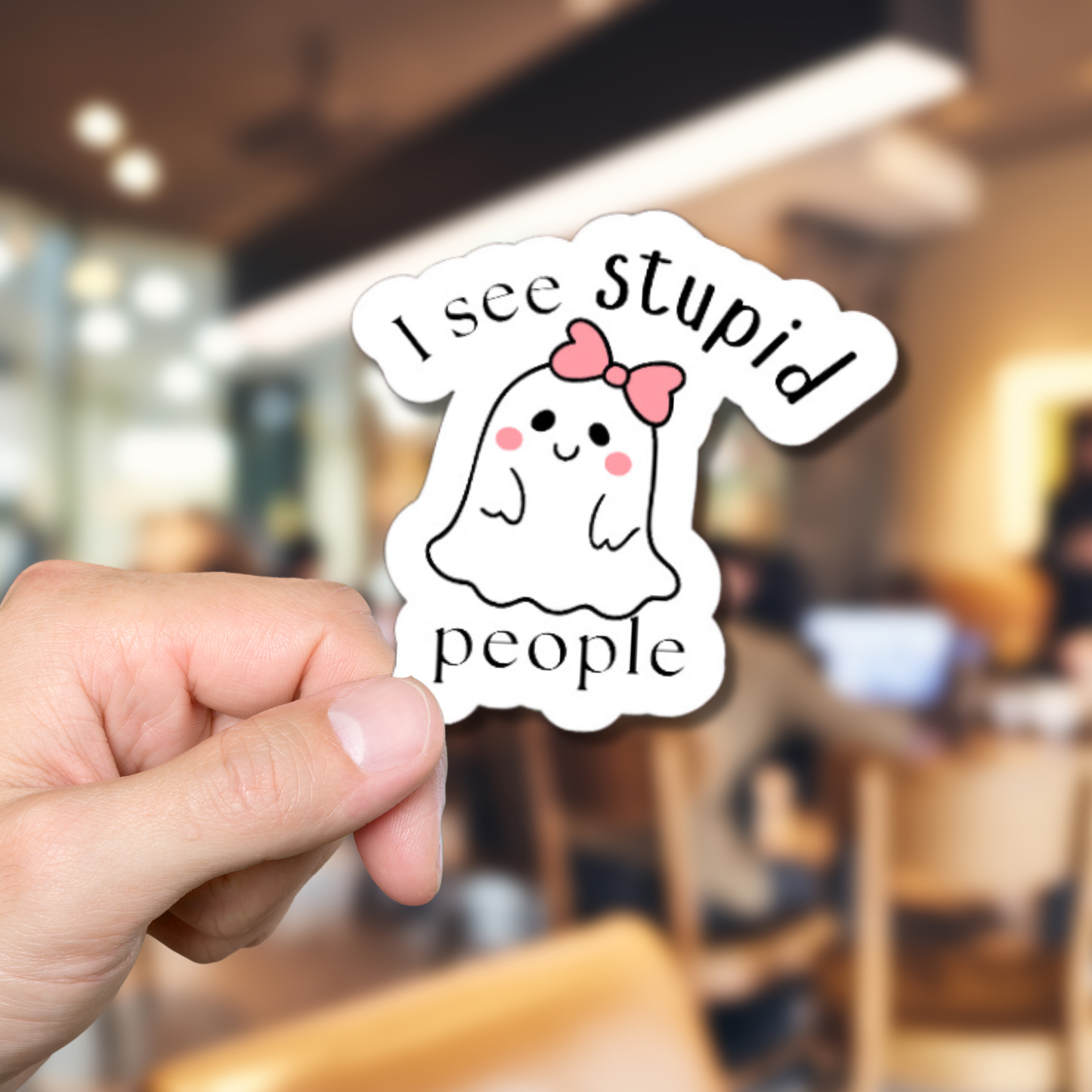 Cute, sarcastic Ghost I see stupid people matte or glossy vinyl sticker⎪gift for book lover⎪ laptop sticker ⎪ phone sticker