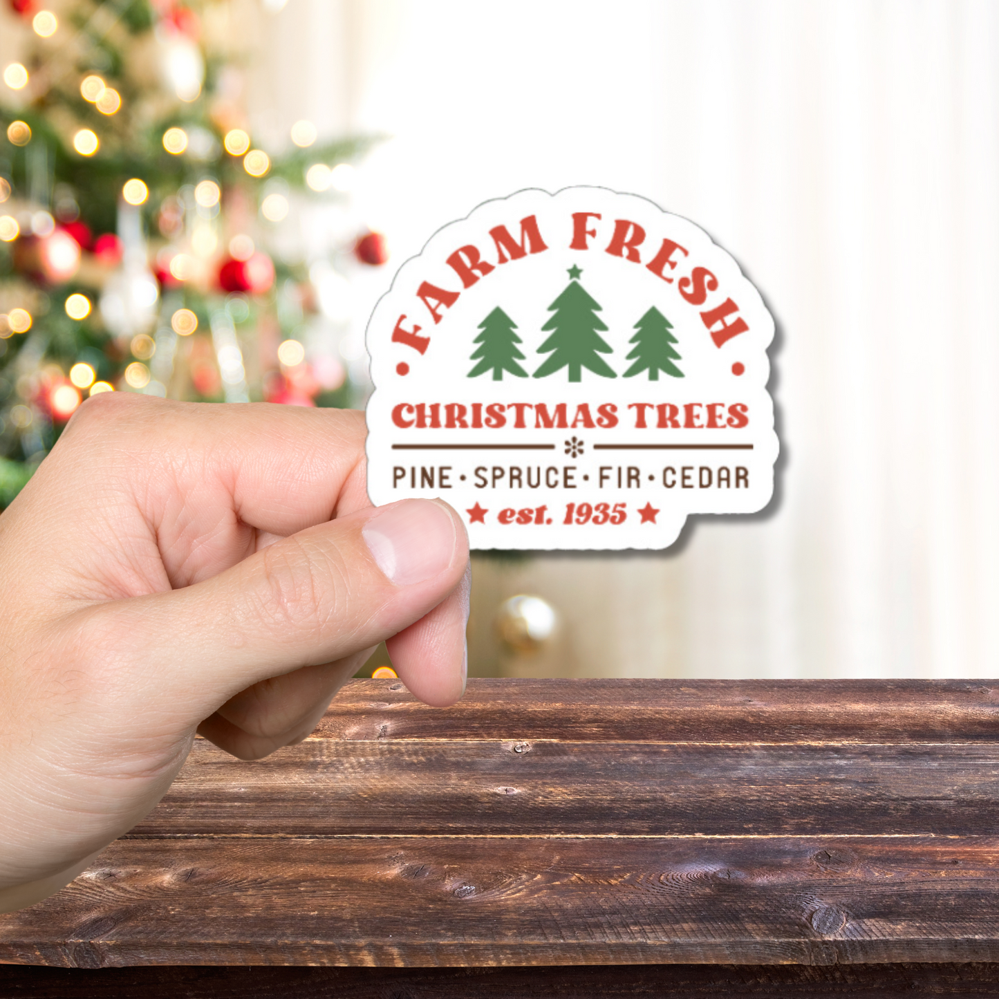 Farm Fresh Christmas Trees Glossy or Matte vinyl sticker⎪ Vintage Christmas gift for book lover⎪ laptop sticker ⎪ phone sticker