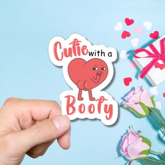 Cute, funny Cutie with a Booty matte or glossy vinyl sticker ⎪ Valentine's Day gift for book lover⎪ laptop sticker ⎪ phone sticker