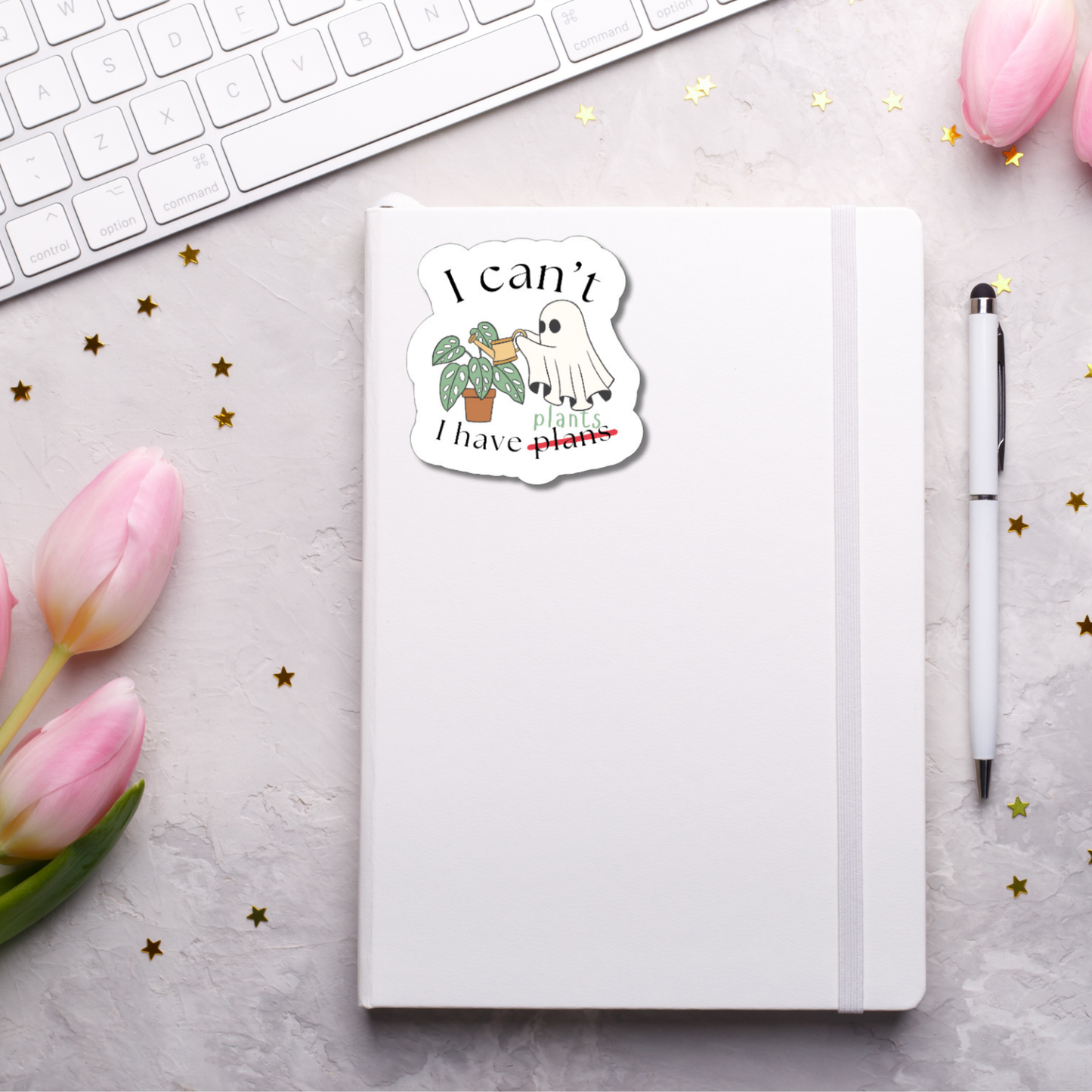 I Can't I Have Plants Funny Ghost Matte or Glossy vinyl sticker⎪gift for book lover⎪ laptop sticker ⎪ phone sticker