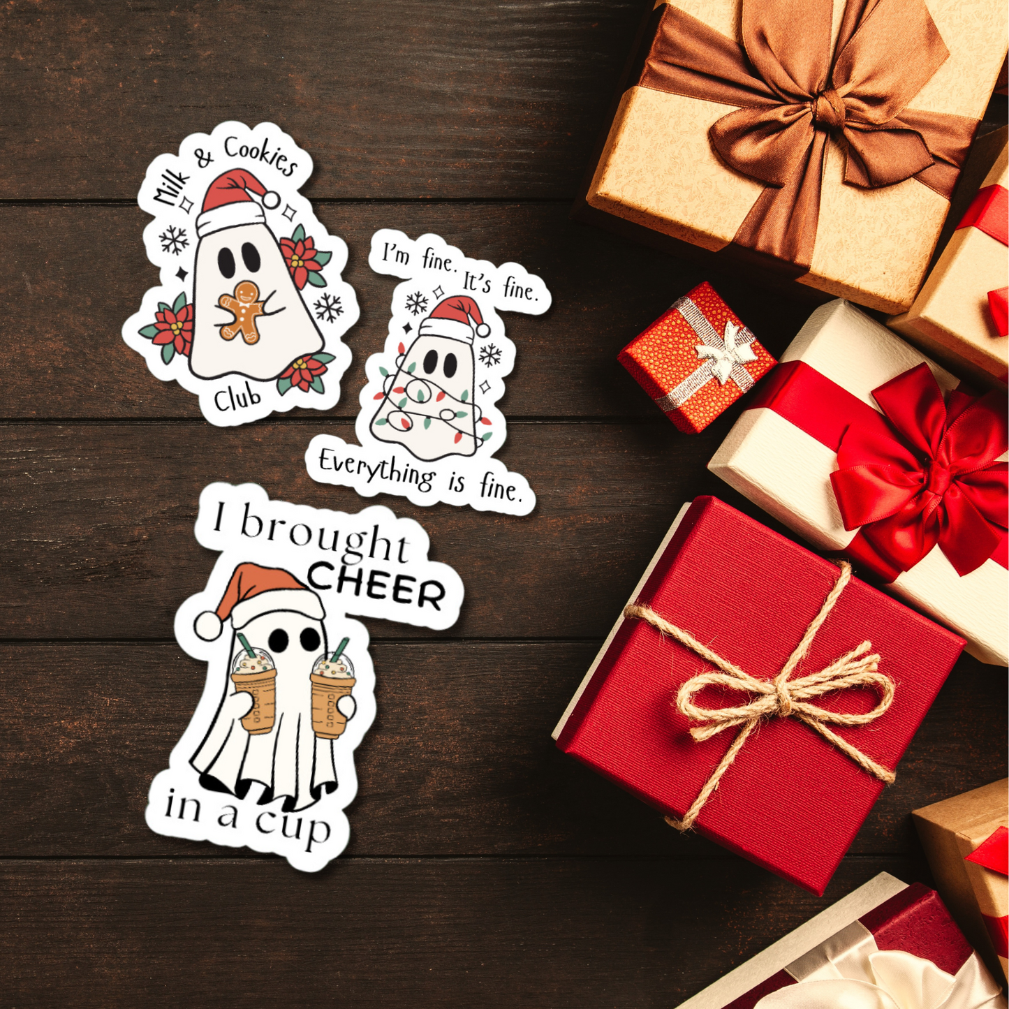 I Brought Cheer in a Cup ghost matte or glossy vinyl sticker ⎜ Phone sticker ⎜ Laptop sticker ⎜Funny Holiday stocking stuffer