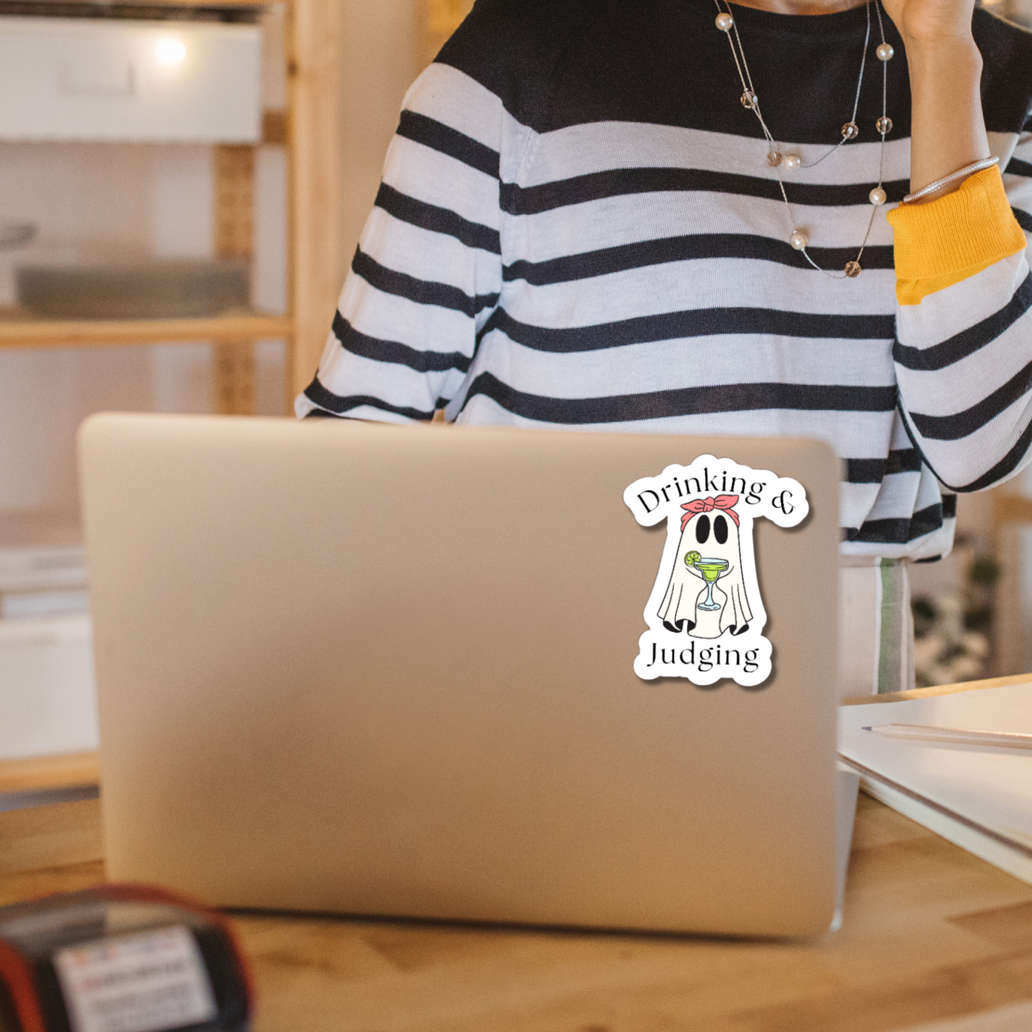 Drinking and Judging Funny Ghost Matte or Glossy vinyl sticker⎪gift for book lover⎪ laptop sticker ⎪ phone sticker