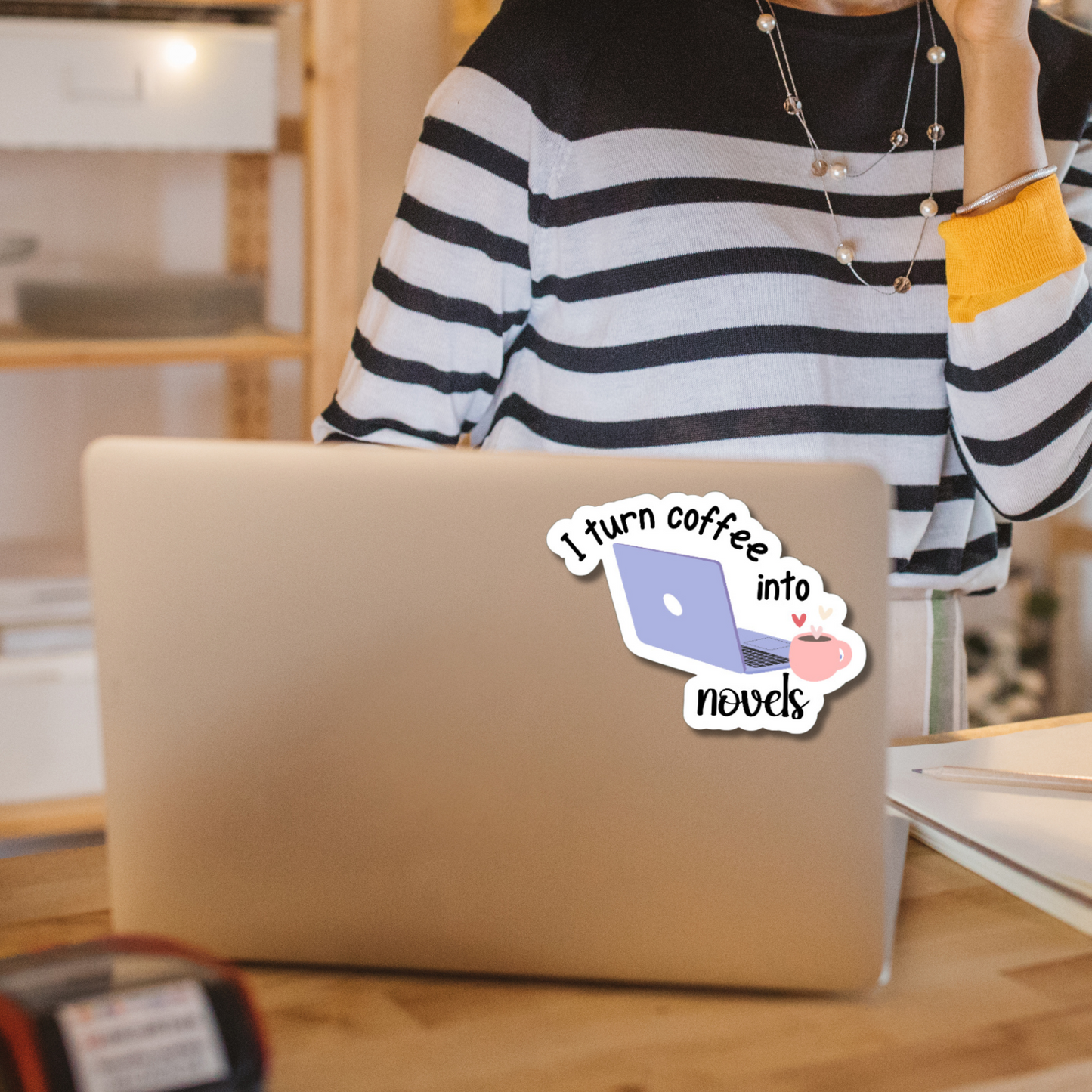 I turn coffee into novels matte or glossy vinyl sticker⎪gift for writers⎪ laptop sticker ⎪ phone sticker