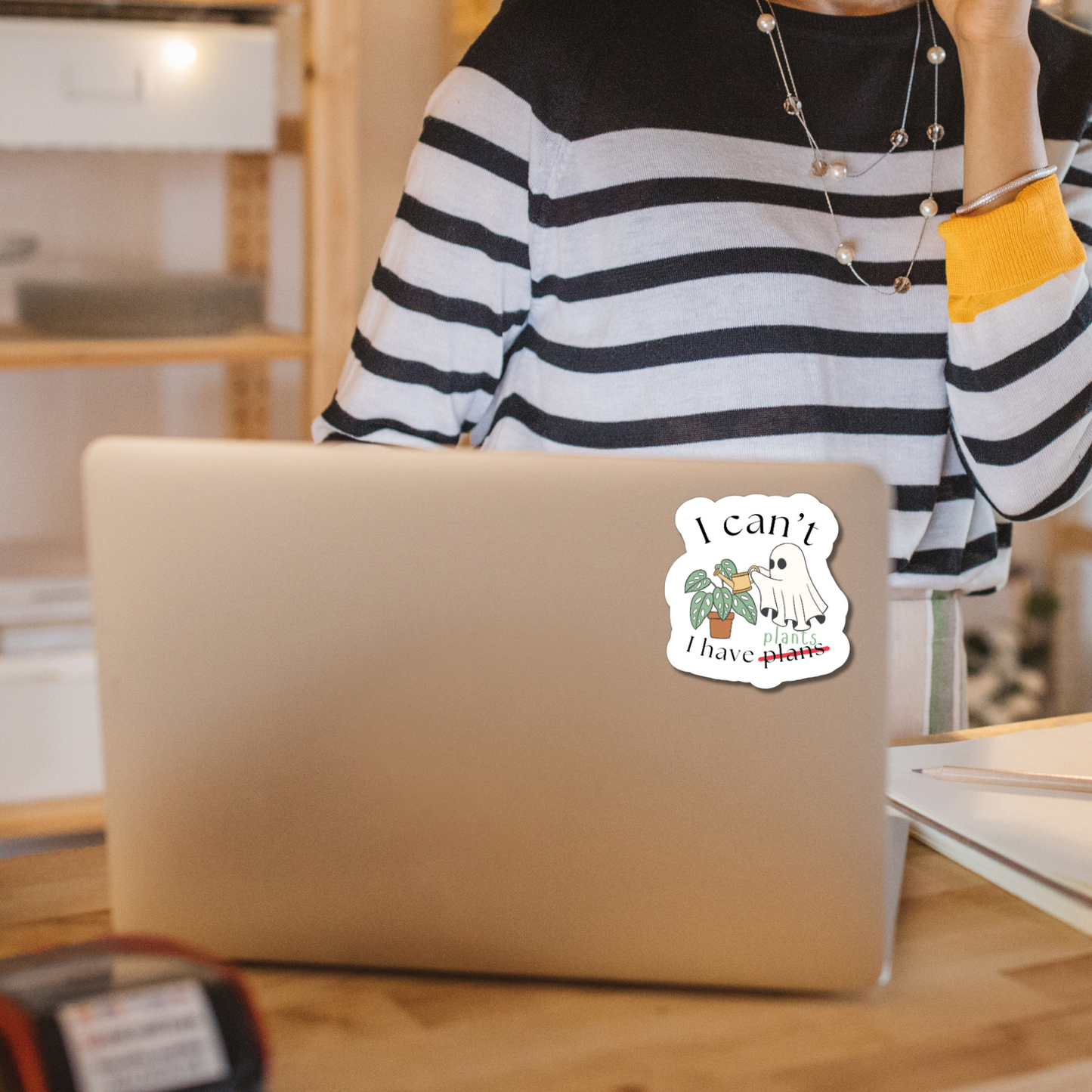 I Can't I Have Plants Funny Ghost Matte or Glossy vinyl sticker⎪gift for book lover⎪ laptop sticker ⎪ phone sticker