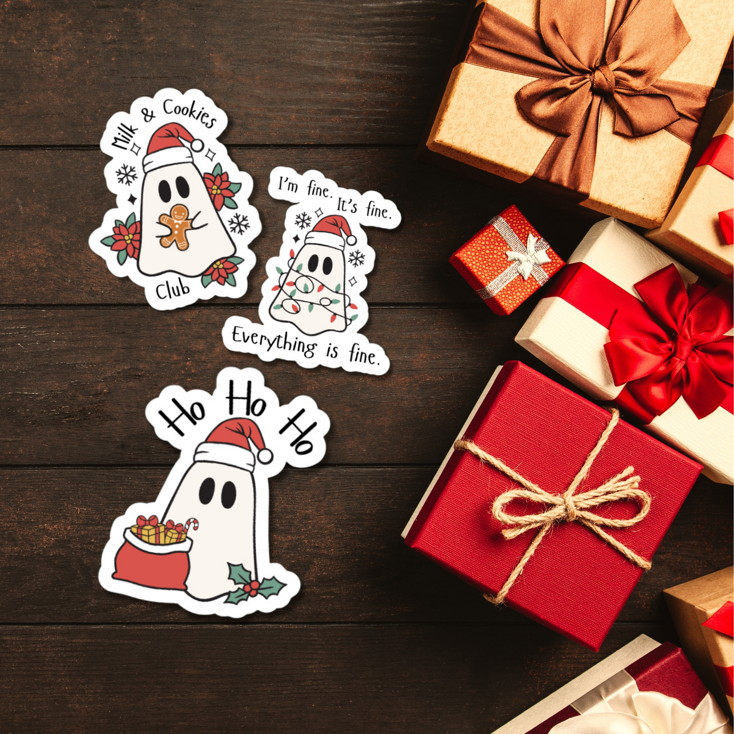 Funny Holiday ghost Ho Ho Ho matte or glossy vinyl sticker⎪gift for Christmas⎪ laptop sticker⎪ phone sticker