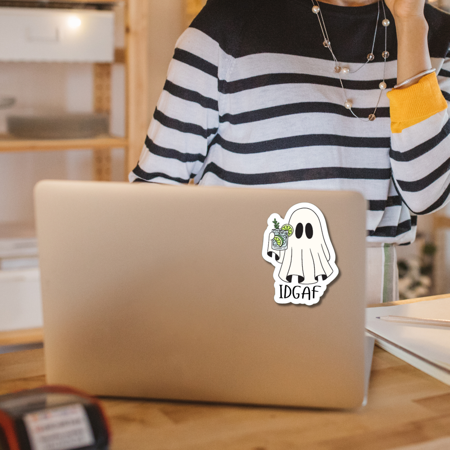 IDGAF (I Don't Give a Fuck) funny ghost matte or glossy vinyl sticker ⎪ gift for sarcastic friend⎪ laptop sticker ⎪ phone sticker