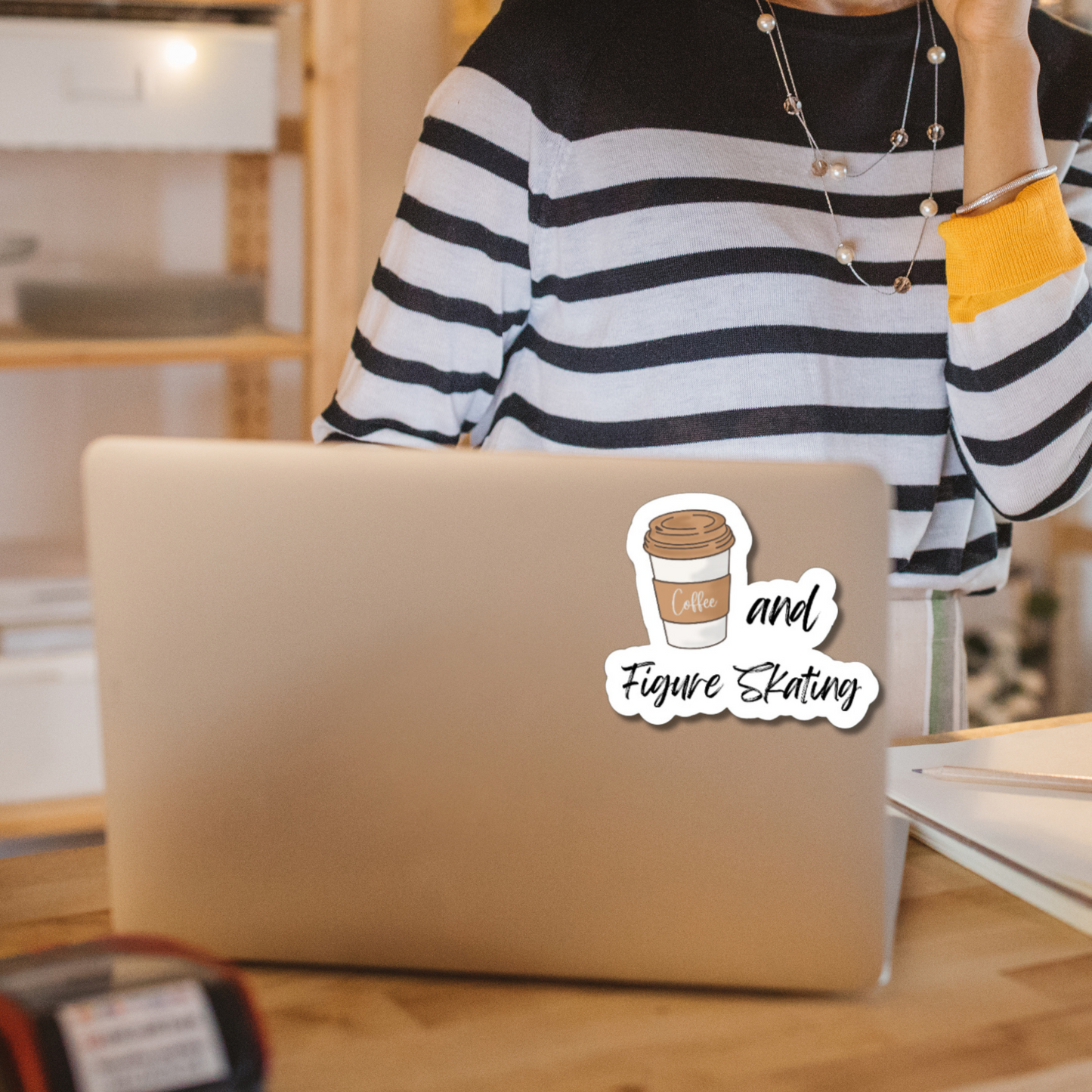 Coffee and Figure Skating matte or glossy vinyl sticker ⎪gift for ice skaters⎪ laptop sticker ⎪ phone sticker