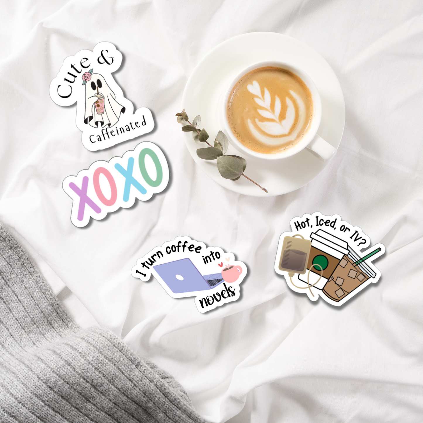 Cute and Caffeinated Funny Ghost Matte or Glossy vinyl sticker⎪gift for book lover⎪ laptop sticker ⎪ phone sticker