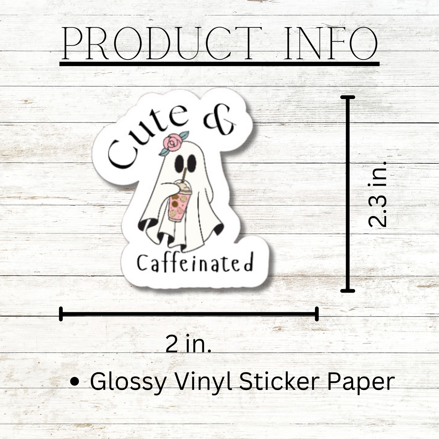 Cute and Caffeinated Funny Ghost Matte or Glossy vinyl sticker⎪gift for book lover⎪ laptop sticker ⎪ phone sticker