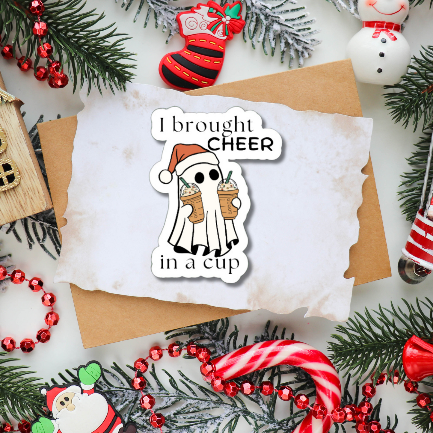 I Brought Cheer in a Cup ghost matte or glossy vinyl sticker ⎜ Phone sticker ⎜ Laptop sticker ⎜Funny Holiday stocking stuffer