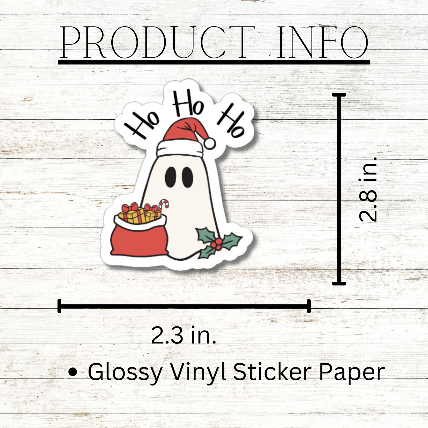 Funny Holiday ghost Ho Ho Ho matte or glossy vinyl sticker⎪gift for Christmas⎪ laptop sticker⎪ phone sticker